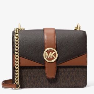 Michael Kors Greenwich SM Color-Block Signature Logo Crossbody Bag Brown Multi